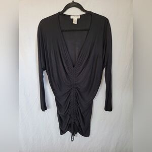 KENAR Black vneck Long Sleeve blouse cinched in the front Size Medium